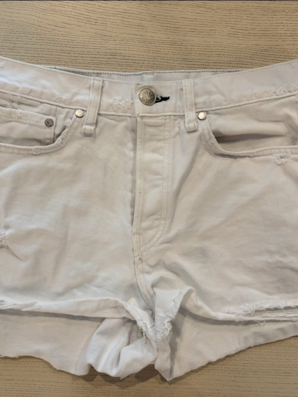 rag & bone White Distressed Denim Shorts — Frayed Hem